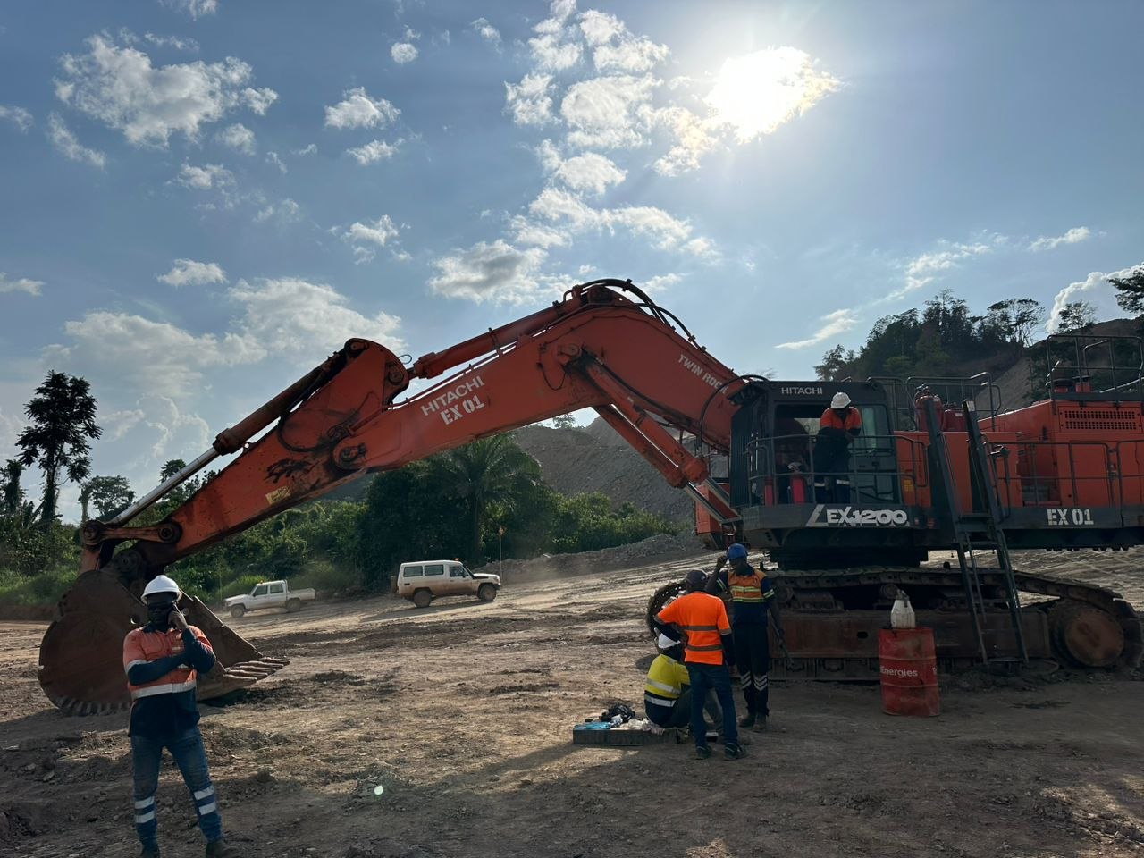 Yellow bulldozer on active construction site Ghana